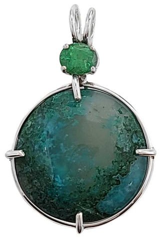 Chrysacolla in Quartz with Oval Cut Tsavorite Garnet