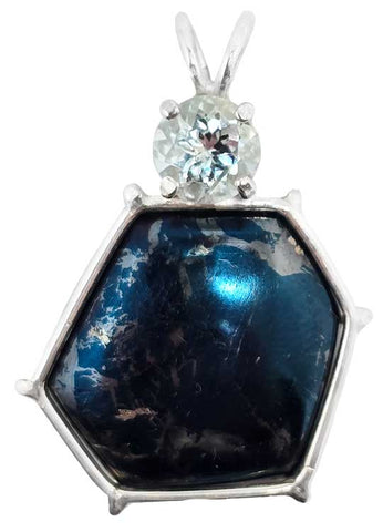 Covellite with Round Cut Aquamarine