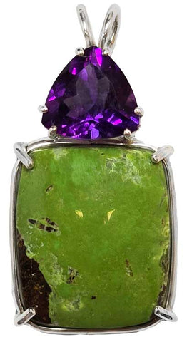 Gaspeite with Trillion Cut Amethyst