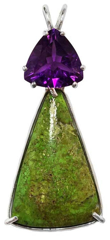 Gaspeite with Trillion Cut Amethyst