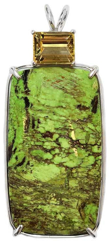 Gaspeite with Emerald Cut Golden Beryl