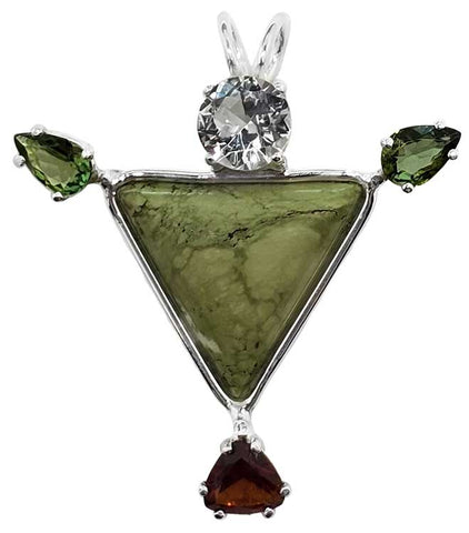 Gaspeite with White Topaz, Green Tourmaline & Hessonite Garnet