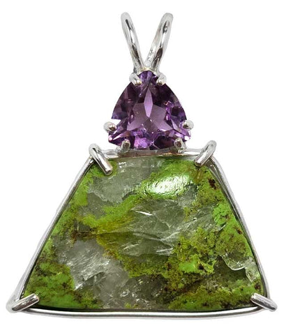 Gaspeite with Trillion Cut Amethyst