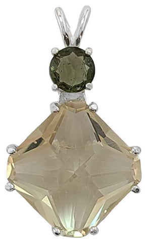 Golden Labradorite Small Magician Stone™ with Round Cut Moldavite