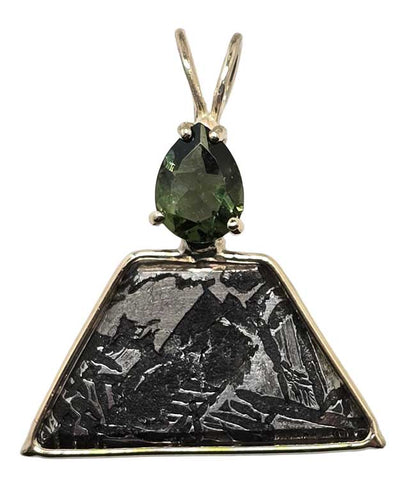 Meteorite with Pear Cut Moldavite 14k
