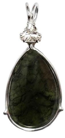 Moldavite with Trillion Cut Phenacite