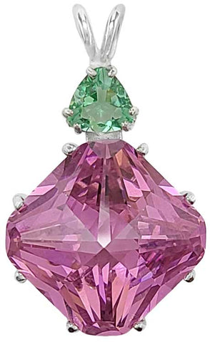 Pink Garnet Regular Magician Stone™ with Trillion Cut Tibetan Green Obsidian