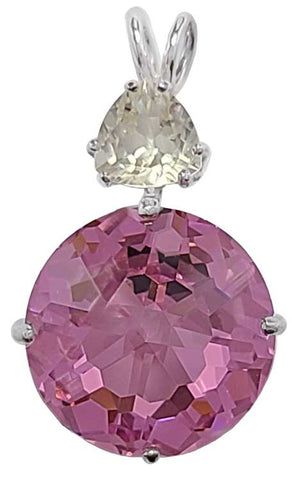 Pink Garnet Radiant Heart Crystal™ with Trillion Cut Golden Labradorite