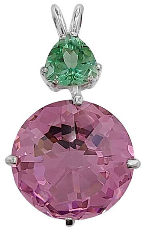 Pink Garnet Radiant Heart Crystal™ with Trillion Cut Tibetan Green Obsidian