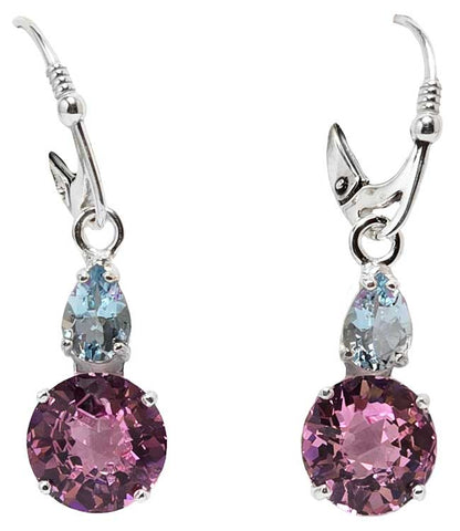 🎁 Pink Garnet Mini Radiant Heart™ with Aquamarine Dangle Earrings (100% off)