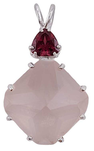 Rose Quartz Regular Magician Stone™ with Trillion Rhodolite Garnet