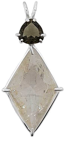 Rutilated Quartz Ascension Star™ with Trillion Cut Moldavite