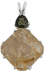 Rutilated Quartz Regular Magician Stone™ with Trillion Cut Moldavite