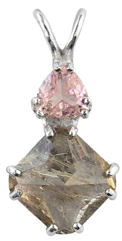Rutilated Quartz Mini Magician Stone™ with Trillion Cut Pink Garnet