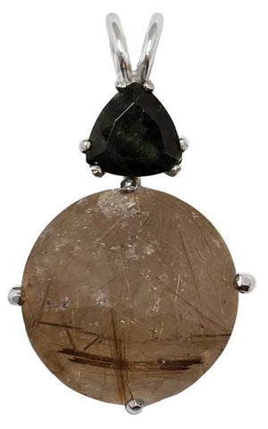 Rutilated Quartz Radiant Heart Crystal™ with Trillion Cut Green Tourmaline