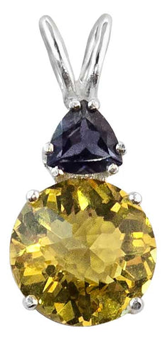 Siberian Gold Quartz Mini Radiant Heart™ with Trillion Cut Iolite