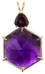 Siberian Purple Quartz Flower of Life™ with Trillion Cut Rhodolite Garnet 14k Gold