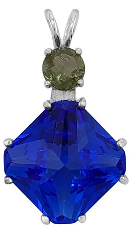 Siberian Blue Quartz Small Magician Stone™ With Round Cut Moldavite