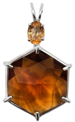 Siberian Gold Quartz Flower of Life™ with Oval Cut Orange Topaz