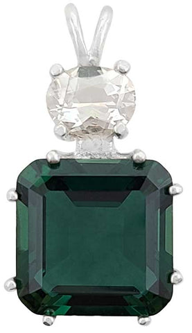 Siberian Green Quartz Earth Heart Crystal™ with Oval Cut White Topaz