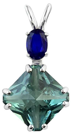 Siberian Green Quartz Mini Magician Stone™ with Oval Cut Blue Spinel
