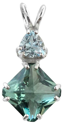 Siberian Green Quartz Mini Magician Stone™ with Trillion Cut Blue Topaz