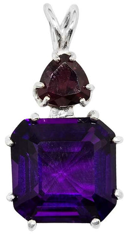 Siberian Purple Quartz Earth Heart Crystal™ with Trillion Cut Rhodolite Garnet