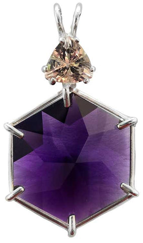 Siberian Purple Quartz Flower of Life™ with Trillion Cut Melon Tourmaline