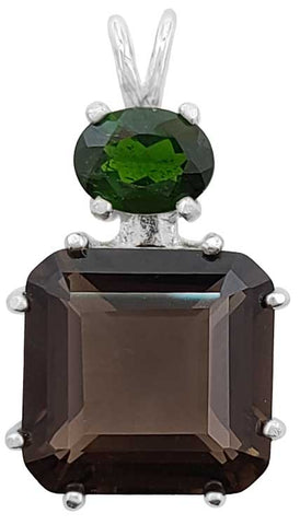 Smokey Quartz Earth Heart Crystal™ with Oval Cut Chrome Diopside