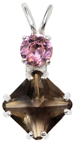 Smokey Quartz Mini Magician Stone™ with Round Cut Pink Garnet
