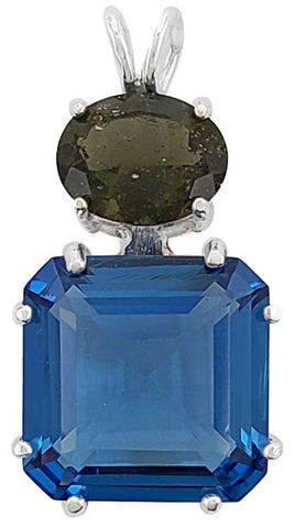 Tibetan Blue Obsidian Earth Heart Crystal™ with Oval Cut Moldavite