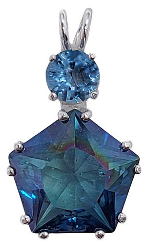 Aqua Aura Star of Venus™ with Round Cut Tibetan Blue Obsidian