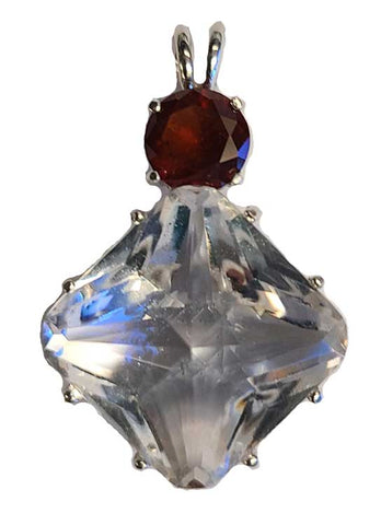 Clear Quartz Regular Magician Stone™ with Round Hessonite Garnet