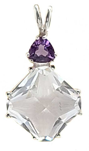 Clear Quartz Small Magician Stone™  With Trillion Cut Amethyst