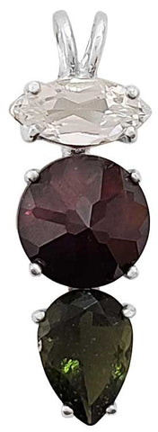 Rhodolite Garnet Mini Radiant Heart™ with Clear Quartz & Moldavite