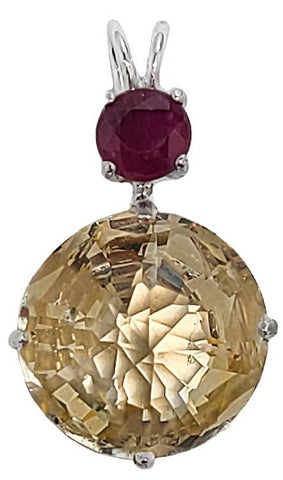 Golden Labradorite Radiant Heart Crystal™ with Round Cut Ruby