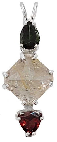 Rutilated Quartz Mini Magician Stone™ with Green Tourmaline & Garnet