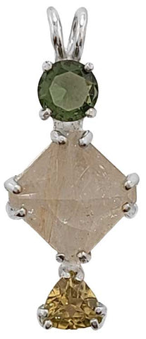 Rutilated Quartz Mini Magician Stone™ with Moldavite & Yellow Tourmaline