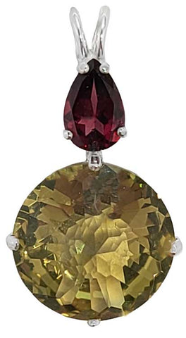 Olive Quartz Radiant Heart Crystal™ with Pear Cut Rhodolite Garnet