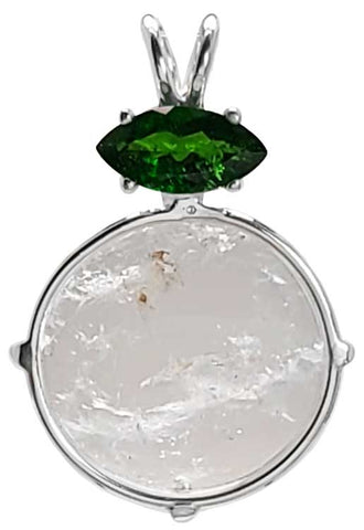 Pollucite with Marquisee Cut Chrome Diopside
