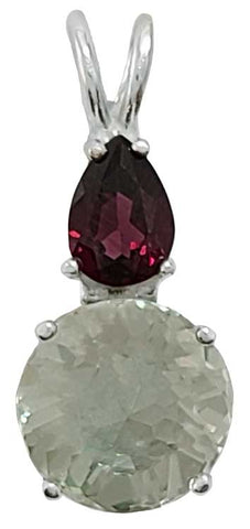 Prasiolite Mini Radiant Heart™ with Pear Cut Rhodolite Garnet