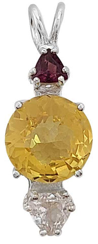 Siberian Gold Quartz Mini Radiant Heart™ with Rhodolite Garnet & Danburite