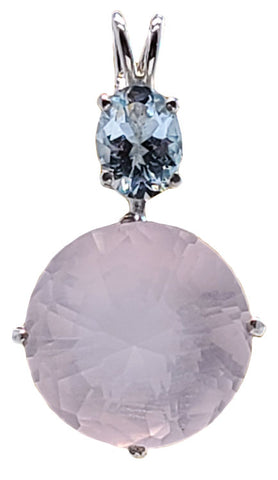 Rose Quartz Radiant Heart Crystal™ With Oval Cut Aquamarine