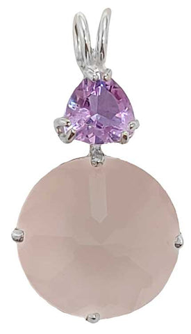 Rose Quartz Radiant Heart Crystal™ with Trillion Cut Ruby Lavender Quartz