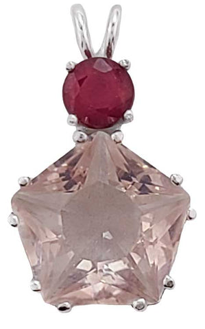 Rose Quartz Star of Venus™ with Round Cut Ruby