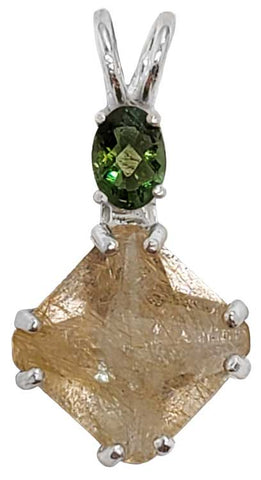 Rutilated Quartz Mini Magician Stone™ with Oval Cut Moldavite