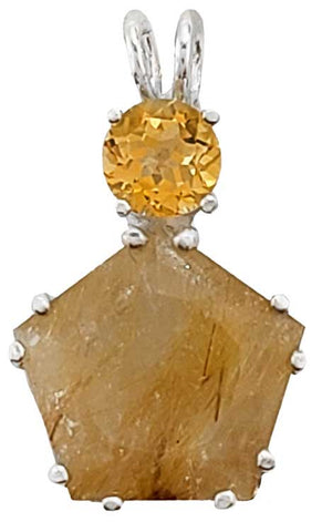 Rutilated Quartz Star of Venus™ with Round Cut Orange Topaz