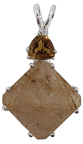 Rutilated Quartz Small Magician Stone™ with Trillion Cut Citrine