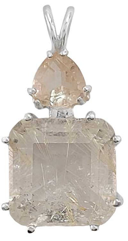 Rutilated Quartz Earth Heart Crystal™ with Trillion Cut Sunstone