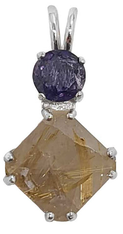 Rutilated Quartz Mini Magician Stone™ with Round Cut Iolite